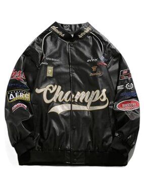 🆕 Faux Leather Racing Jacket Oversized Motorcycle Biker Racer Jackets